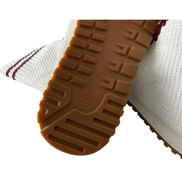 White Knit High Top Shoes Mens US 10 EU 42 Maroon Stripe Lightweight Sneaker - Picture 6 of 9
